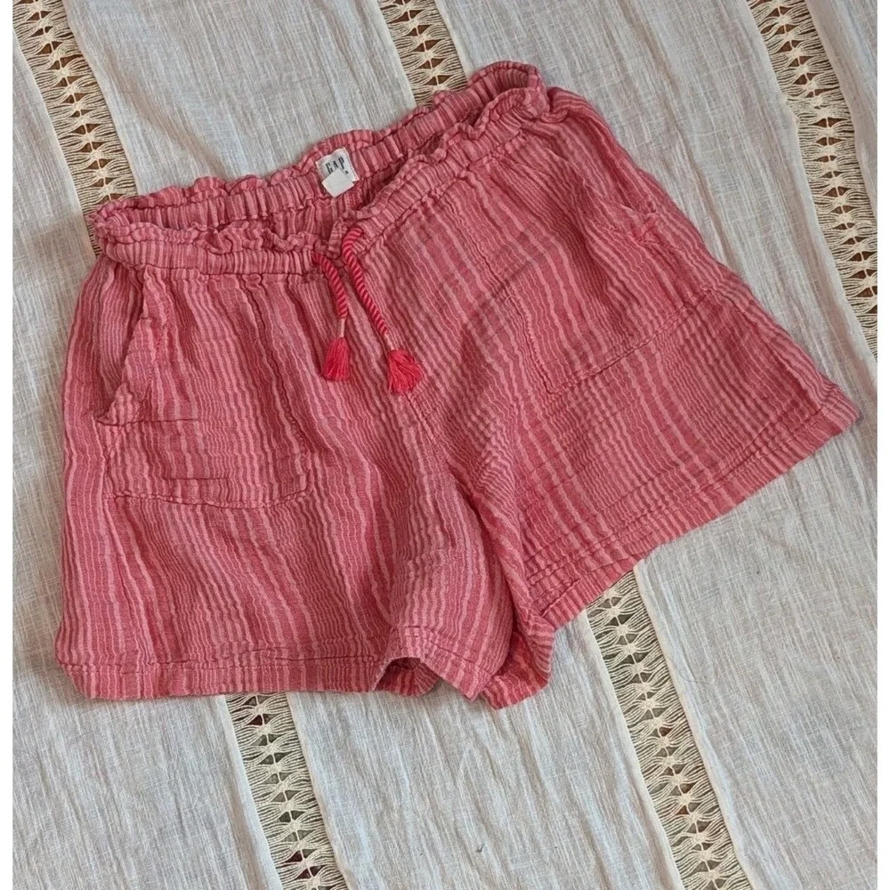 Y2K Coastal Cottagecore Pink Gauze Stripe Shorts Tassel Boho GAP Kids‎ XL 12
